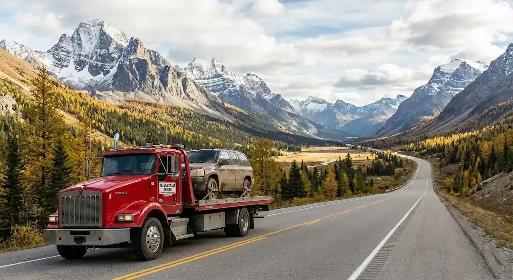 long-distance tow truck on a Winnipeg highway corridor